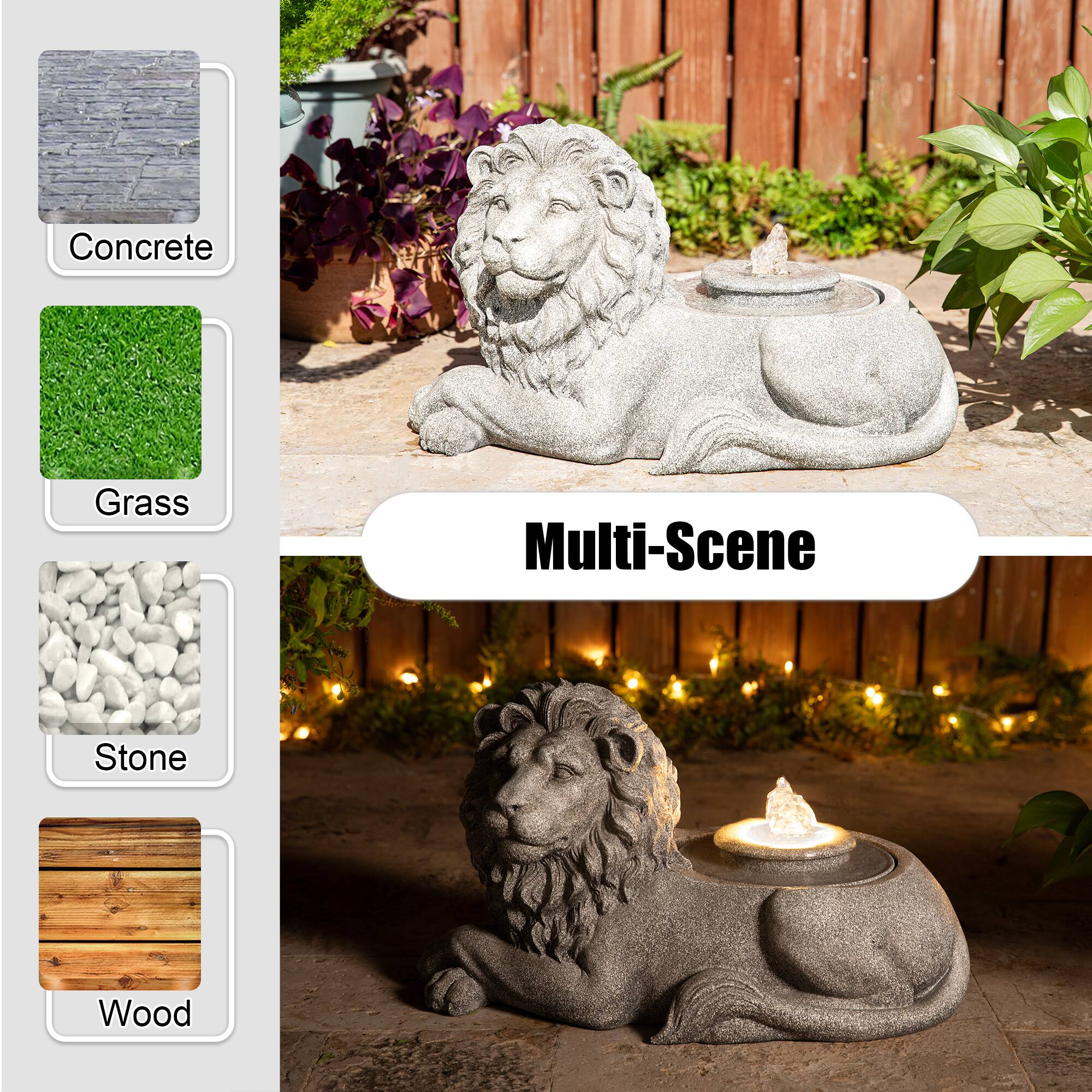 Glitzhome® 20" Zen-Style LED Lying Lion Outdoor Fountain